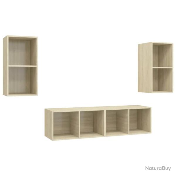 Lot de 4 meubles TV muraux ch�ne sonoma rangement pratique style contemporain 37 x 37 x 72 cm en bo
