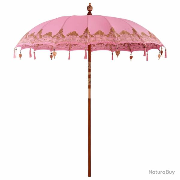 Parasol balinais rond 215 x 215 x 260 cm ambiance tropicale style artisanal en coton rose 02_0058824