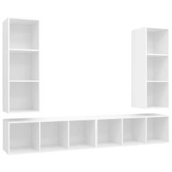 Lot de 4 meubles TV muraux avec rangement modulable 37 x 37 x 107 cm en bois d'ing&eacute;nierie blanc 02_