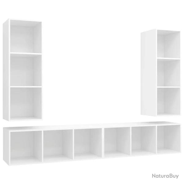 Lot de 4 meubles TV muraux avec rangement modulable 37 x 37 x 107 cm en bois d'ing�nierie blanc 02_