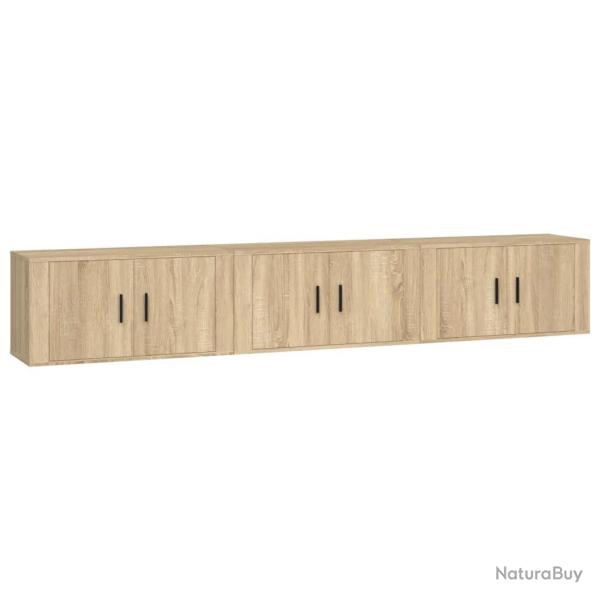 Lot de 3 meubles TV muraux design classique rangement pratique 80 x 34,5 x 40 cm en bois d'ing�nier