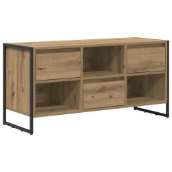 Meuble TV design industriel rangement int&eacute;rieur 100 x 36 x 49,5 cm en bois d'ing&eacute;nierie ch&ecirc;ne artis