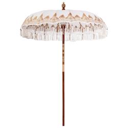 Parasol balinais rond 185 x 185 x 260 cm protection solaire &eacute;l&eacute;gant style tropical en coton cr&egrave;me 0