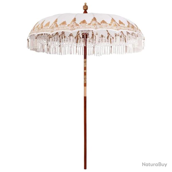 Parasol balinais rond 185 x 185 x 260 cm protection solaire �l�gant style tropical en coton cr�me 0