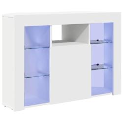 Meuble TV d'angle minimaliste blanc 100 x 40 x 68 cm avec &eacute;clairage LED et rangement chic en bois d