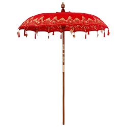 Parasol balinais rond jardin 185 x 185 x 260 cm d&eacute;coration &eacute;l&eacute;gante ambiance tropicale en coton rou
