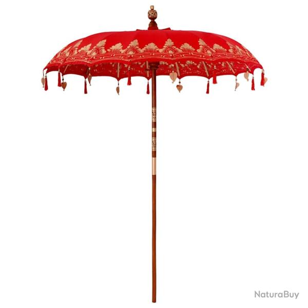 Parasol balinais rond jardin 185 x 185 x 260 cm d�coration �l�gante ambiance tropicale en coton rou