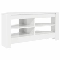 Meuble TV d'angle moderne &eacute;pur&eacute; 102 x 40,5 x 45 cm style contemporain en bois d'ing&eacute;nierie blanc br