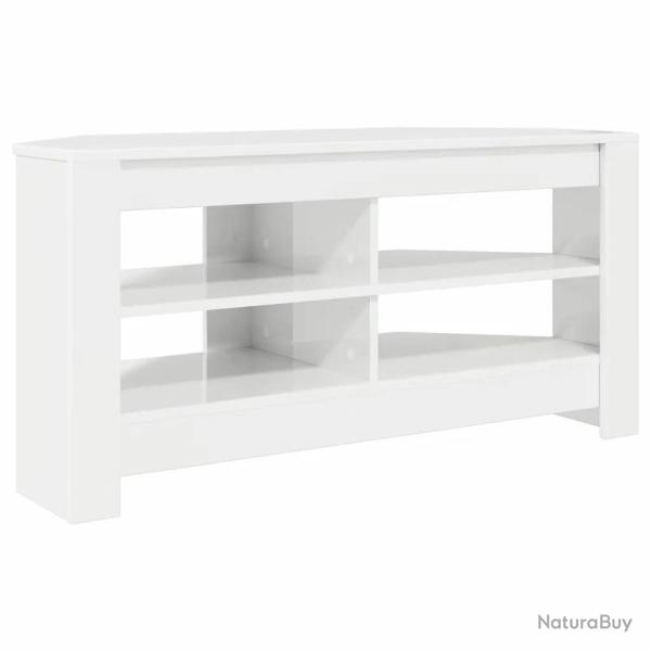 Meuble TV d'angle moderne �pur� 102 x 40,5 x 45 cm style contemporain en bois d'ing�nierie blanc br