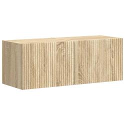 Lot de 2 meubles TV muraux modernes avec &eacute;tag&egrave;res et portes 60 x 31 x 29,5 cm en bois d'ing&eacute;nierie