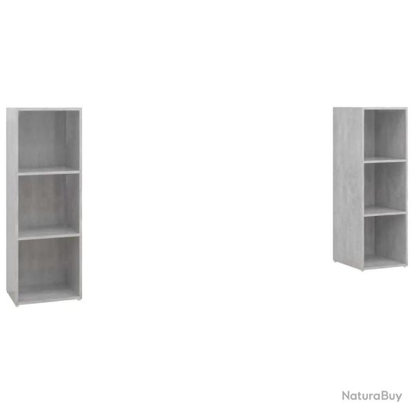 Lot de 2 meubles TV modernes 107 x 35 x 37 cm avec rangement pratique ambiance cosy en bois gris b�