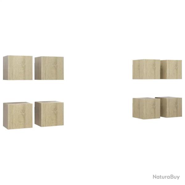 Lot de 8 meubles TV muraux tendance pratique 30,5 x 30 x 30 cm en bois d'ing�nierie ch�ne sonoma 02