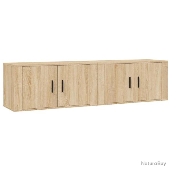 Lot de 2 meubles TV muraux design classique avec grand espace de rangement 80 x 34,5 x 40 cm en boi
