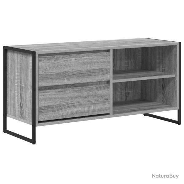 Meuble TV rectangulaire gris sonoma 100 x 36 x 49,5 cm avec tiroir design moderne ambiance urbaine
