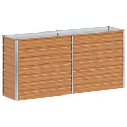 Jardini&egrave;re sur&eacute;lev&eacute;e style industriel &agrave; fleurs 160 x 40 x 77 cm en acier galvanis&eacute; marron clair 02_