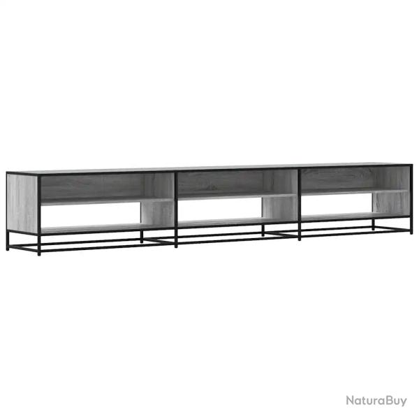 Meuble TV industriel avec grand espace de rangement 270 x 40 x 46 cm en bois d'ing�nierie gris 02_0