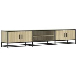 Meuble TV en bois d'ing&eacute;nierie avec grand rangement 210 x 35 x 41 cm style industriel ch&ecirc;ne sonoma