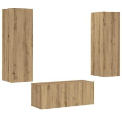 Lot de 3 meubles TV muraux modernes design &eacute;l&eacute;gants 80 x 30 x 30 cm en bois d'ing&eacute;nierie ch&ecirc;ne arti