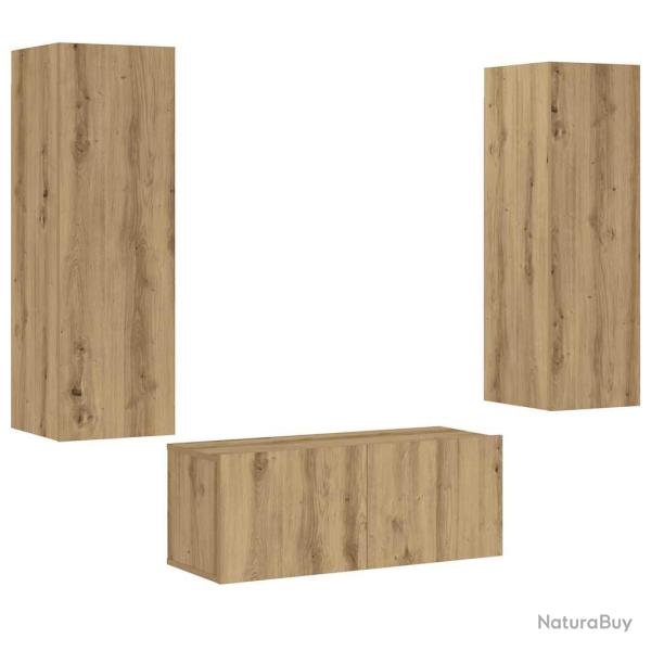 Lot de 3 meubles TV muraux modernes design �l�gants 80 x 30 x 30 cm en bois d'ing�nierie ch�ne arti