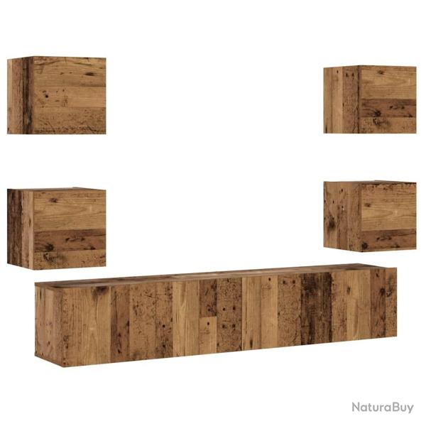 Lot de 6 meubles TV muraux modernes rangement 80 x 30 x 30 cm design �pur� en bois d'ing�nierie vie
