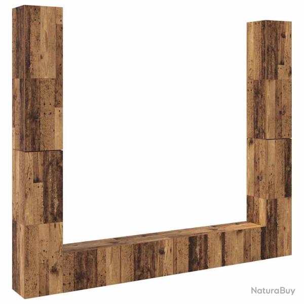 Lot de 6 meubles TV muraux modernes rangement styl� 100 x 30 x 30 cm en bois d'ing�nierie vieux boi