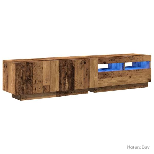 Meuble TV moderne avec lumi�res LED 180 x 35 x 40 cm grand espace rangement ambiance cosy en bois d