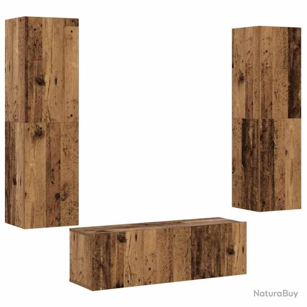Lot de 3 meubles TV muraux modernes 100 x 30 x 30 cm design �pur� ambiance cosy en bois d'ing�nieri