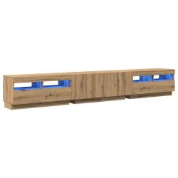 Lot de 3 meubles TV modulables avec &eacute;clairage LED 260 x 35 x 40 cm ambiance cosy moderne en bois d'