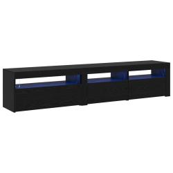 Lot de 2 meubles TV modernes avec &eacute;clairage LED 195 x 35 x 40 cm en bois d'ing&eacute;nierie ch&ecirc;ne noir 02