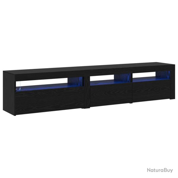 Lot de 2 meubles TV modernes avec �clairage LED 195 x 35 x 40 cm en bois d'ing�nierie ch�ne noir 02