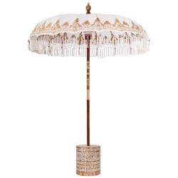 Parasol balinais de jardin ext&eacute;rieur 185 x 185 x 260 cm grande couverture apaisante en coton cr&egrave;me