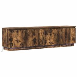 Meuble TV moderne avec bande LED 180 x 38 x 49 cm rangement minimaliste en bois d'ing&eacute;nierie ch&ecirc;ne
