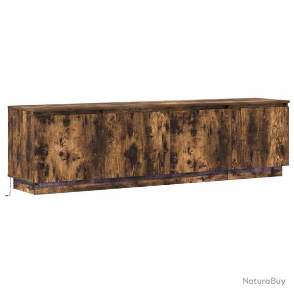 Meuble TV moderne avec bande LED 180 x 38 x 49 cm rangement minimaliste en bois d'ing�nierie ch�ne