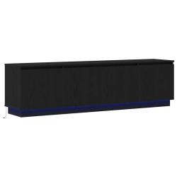 Meuble TV moderne avec LED rangement 180 x 38 x 49 cm ambiance cosy en bois d'ing&eacute;nierie ch&ecirc;ne noir