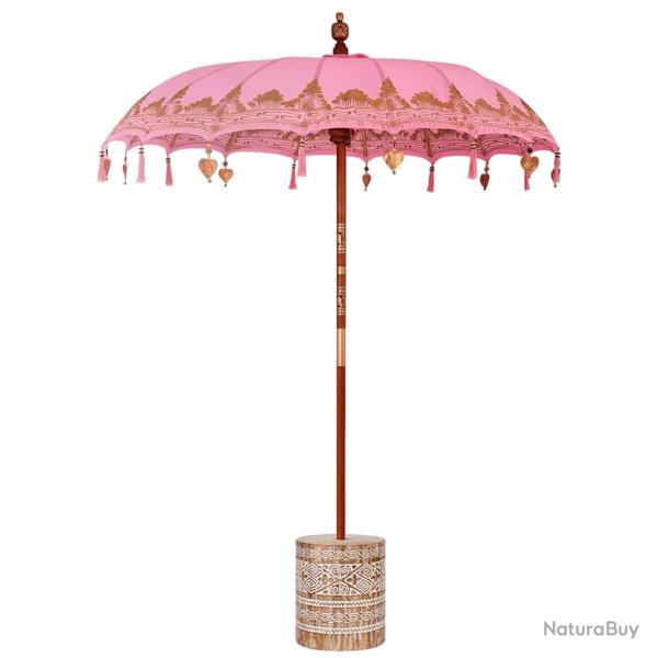 Parasol balinais design tropical jardin 185 x 185 x 260 cm avec base en bois massif rose 02_0055951