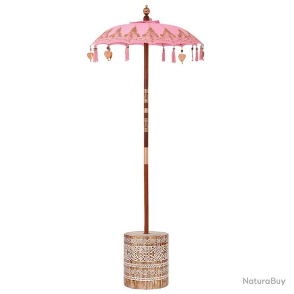 Parasol balinais rond ext�rieur 95 x 95 x 260 cm style relaxant finition �l�gante en coton rose 02_