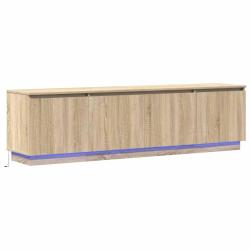 Meuble TV moderne avec &eacute;clairage LED rangement 180 x 38 x 49 cm en bois d'ing&eacute;nierie ch&ecirc;ne sonoma 0