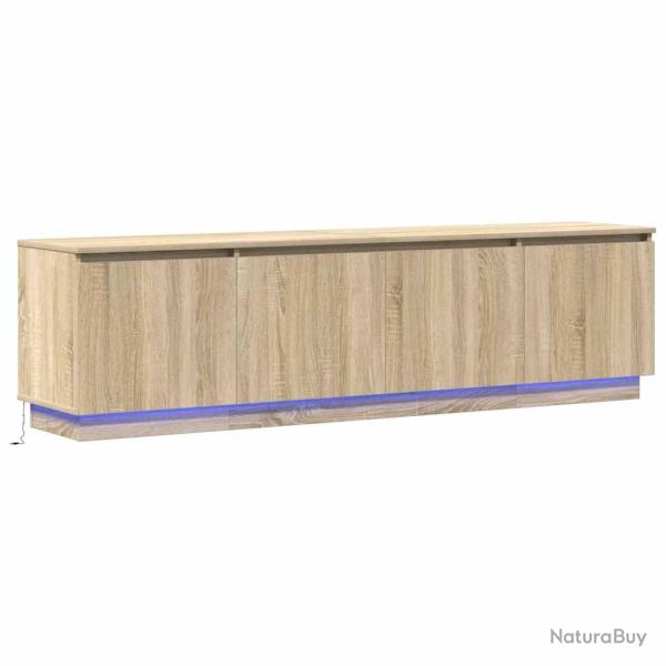 Meuble TV moderne avec �clairage LED rangement 180 x 38 x 49 cm en bois d'ing�nierie ch�ne sonoma 0