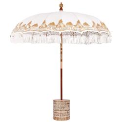 Parasol balinais avec base ext&eacute;rieur jardin 215 x 215 x 260 cm ambiance cosy en coton cr&egrave;me 02_0055