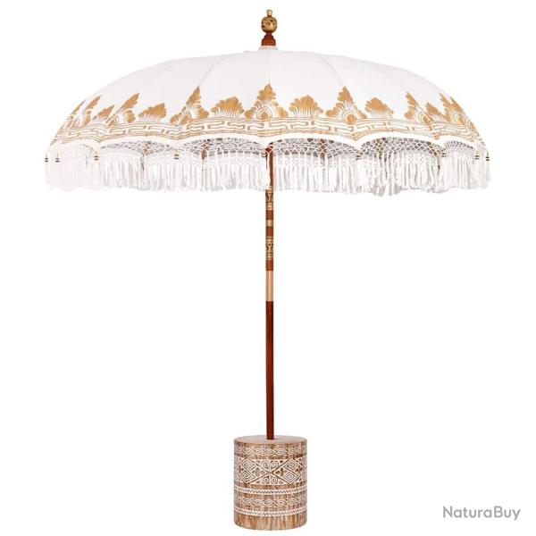 Parasol balinais avec base ext�rieur jardin 215 x 215 x 260 cm ambiance cosy en coton cr�me 02_0055