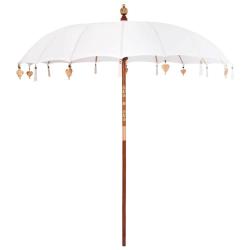 Parasol balinais rond 215 x 215 x 260 cm pratique styl&eacute; pour jardin terrasse en coton cr&egrave;me 02_0058