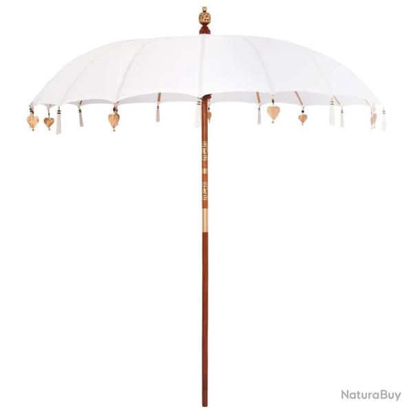 Parasol balinais rond 215 x 215 x 260 cm pratique styl� pour jardin terrasse en coton cr�me 02_0058