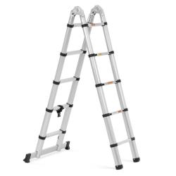 &Eacute;chelle pliante t&eacute;lescopique 12 marches aluminium hauteur : 0,85 1,85/3,80 m aluminium argent m&eacute;tal