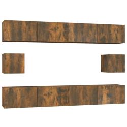 Ensemble de meubles armoire buffet TV t&eacute;l&eacute;vision salon chambre s&eacute;jour 6 pi&egrave;ces ch&ecirc;ne fum&eacute; bois d'in