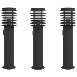 Lampadaires d'ext&eacute;rieur avec sortie 3 pcs acier inoxydable noir 02_0042573