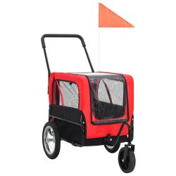 Remorque chariot transport de v&eacute;lo pour chiens poussette 2-en-1 rouge 02_0044382
