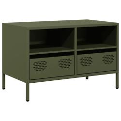 Meuble TV industriel avec rangement 68 x 39 x 43 cm 2 tiroirs et 2 compartiments en acier lamin&eacute; &agrave;