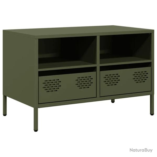 Meuble TV industriel avec rangement 68 x 39 x 43 cm 2 tiroirs et 2 compartiments en acier lamin� �
