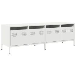 Meuble TV industriel avec 4 tiroirs rangement 135 x 39 x 43 cm en acier lamin&eacute; &agrave; froid blanc 02_004