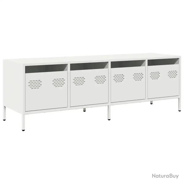 Meuble TV industriel avec 4 tiroirs rangement 135 x 39 x 43 cm en acier lamin� � froid blanc 02_004